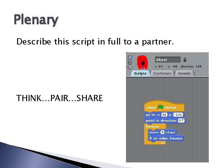 Plenary Describe this script in full to a partner. THINK…PAIR…SHARE 