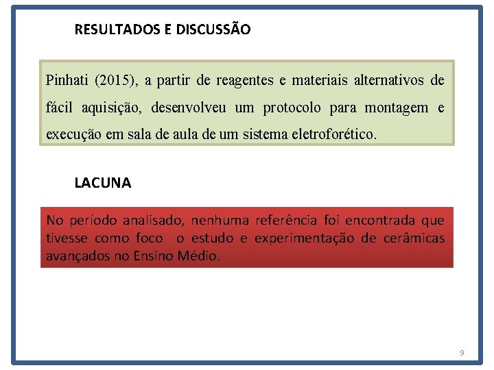 RESULTADOS E DISCUSSÃO Pinhati (2015), a partir de reagentes e materiais alternativos de fácil