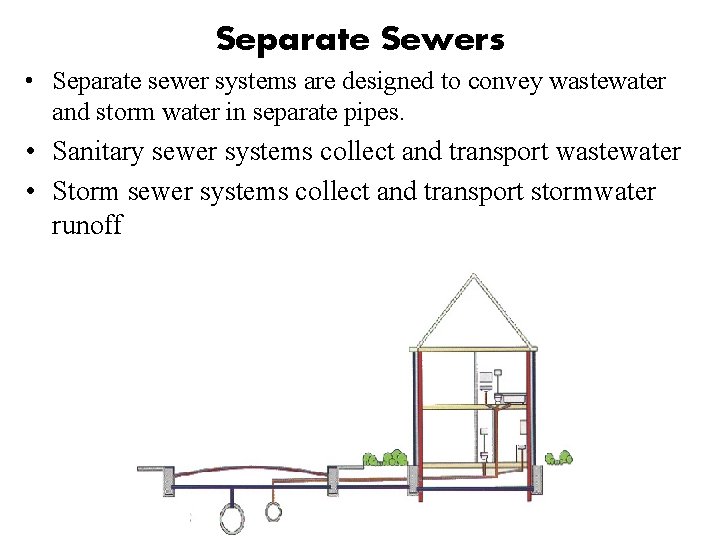 Separate Sewers • Separate sewer systems are designed to convey wastewater and storm water Separate Sewers • Separate sewer systems are designed to convey wastewater and storm water