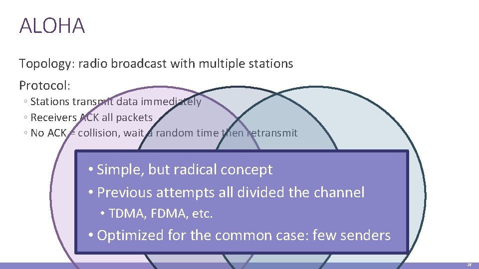 ALOHA Topology: radio broadcast with multiple stations Protocol: ◦ Stations transmit data immediately ◦