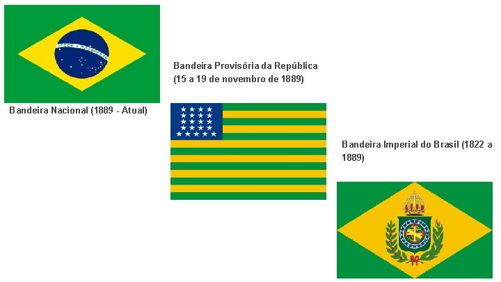 Bandeira Provisória da República (15 a 19 de novembro de 1889) Bandeira Nacional (1889