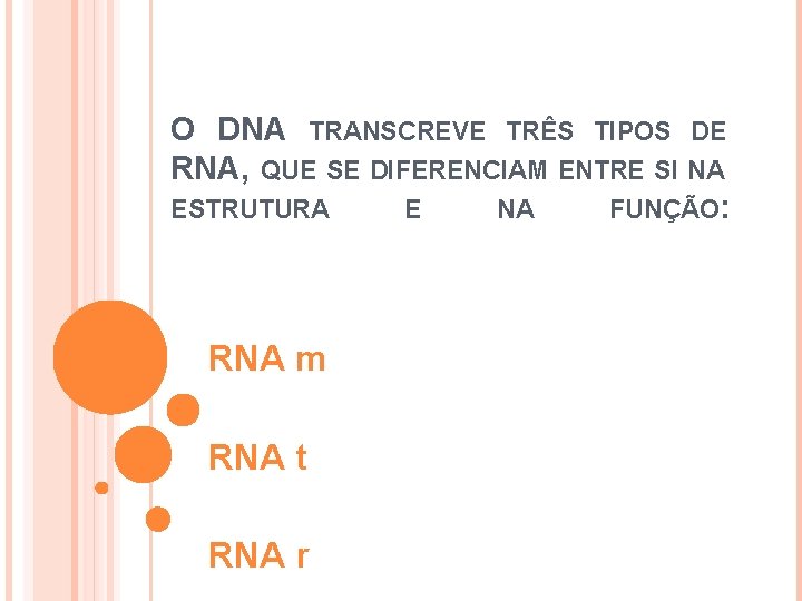 O DNA TRANSCREVE TRÊS TIPOS DE RNA, QUE SE DIFERENCIAM ENTRE SI NA ESTRUTURA