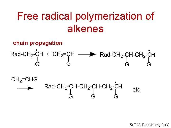 Free radical polymerization of alkenes chain propagation etc © E. V. Blackburn, 2008 