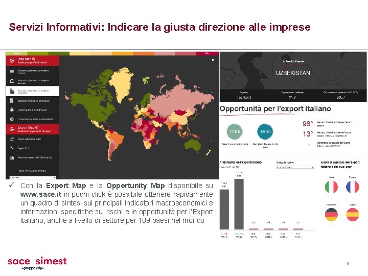 Servizi Informativi: Indicare la giusta direzione alle imprese ü Con la Export Map e