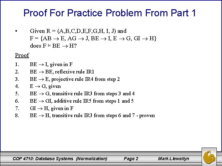 Proof For Practice Problem From Part 1 • Given R = (A, B, C,