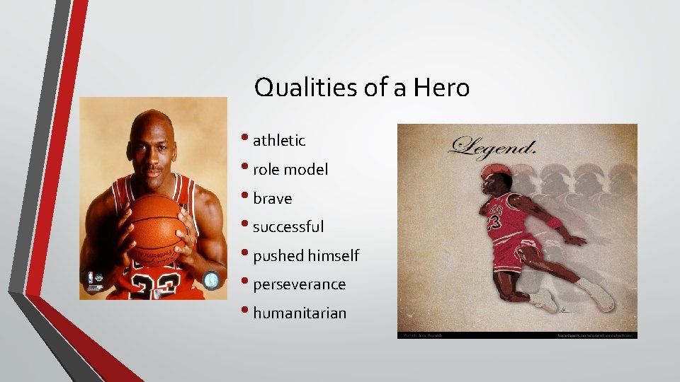 Qualities of a Hero • athletic • role model • brave • successful •