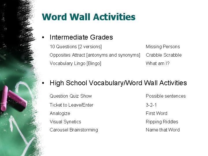 Word Wall Activities • Intermediate Grades 10 Questions [2 versions] Missing Persons Opposites Attract