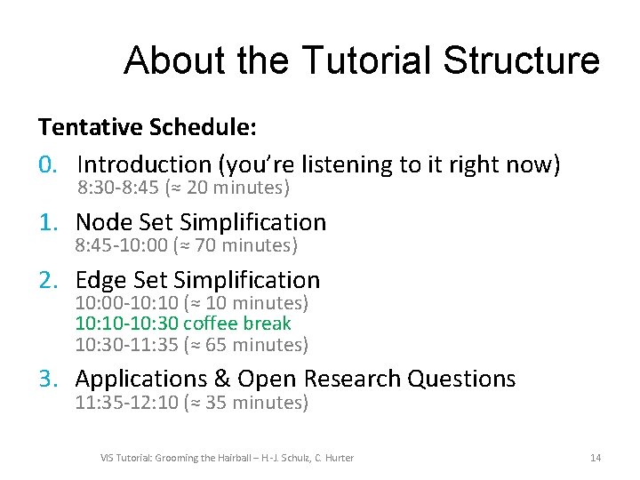 About the Tutorial Structure Tentative Schedule: 0. Introduction (you’re listening to it right now)