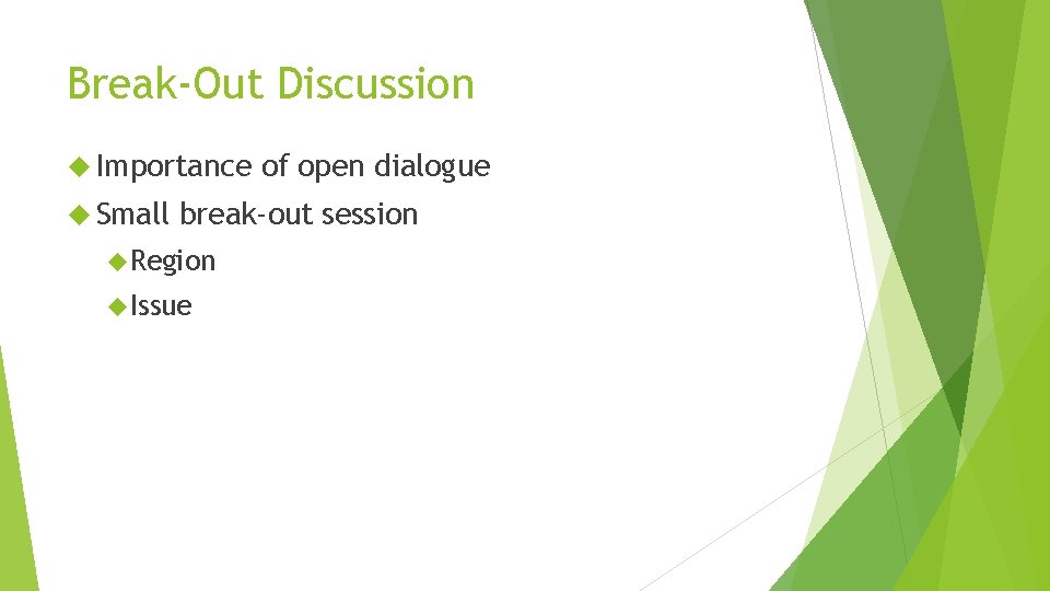 Break-Out Discussion Importance Small of open dialogue break-out session Region Issue 