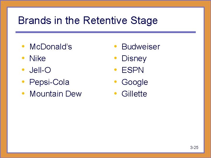 Brands in the Retentive Stage • • • Mc. Donald’s Nike Jell-O Pepsi-Cola Mountain