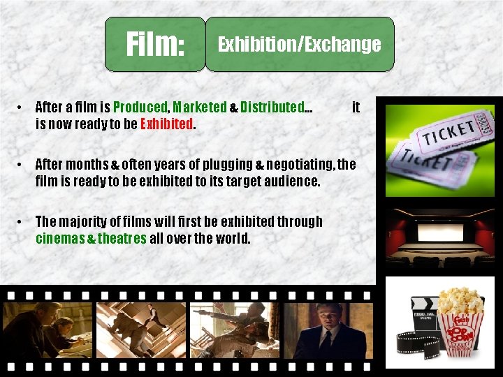 Film: Exhibition/Exchange • After a film is Produced, Marketed & Distributed… is now ready