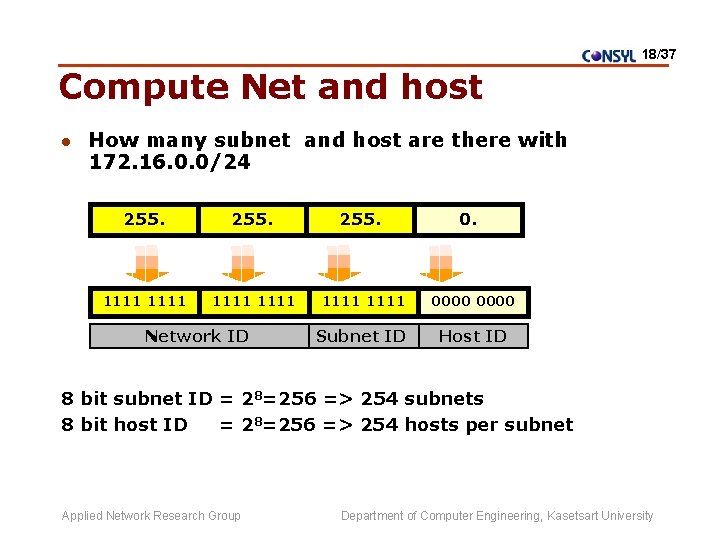 18/37 Compute Net and host l How many subnet and host are there with