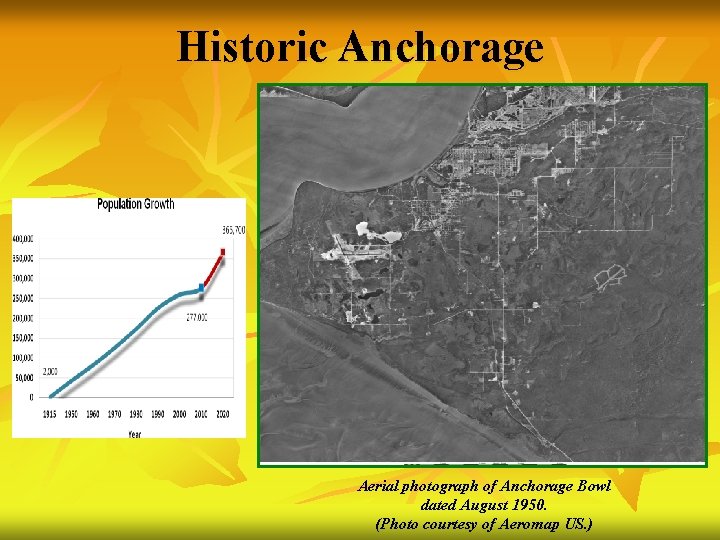 Historic Anchorage Aerial photograph of Anchorage Bowl dated August 1950. (Photo courtesy of Aeromap
