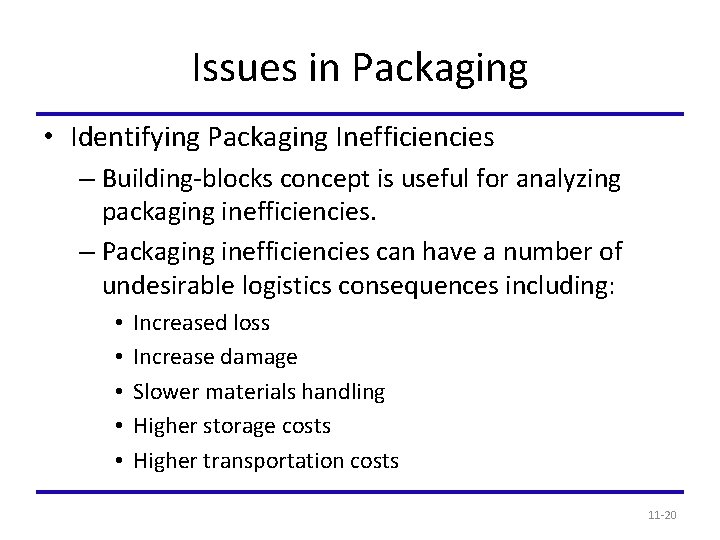 Issues in Packaging • Identifying Packaging Inefficiencies – Building-blocks concept is useful for analyzing