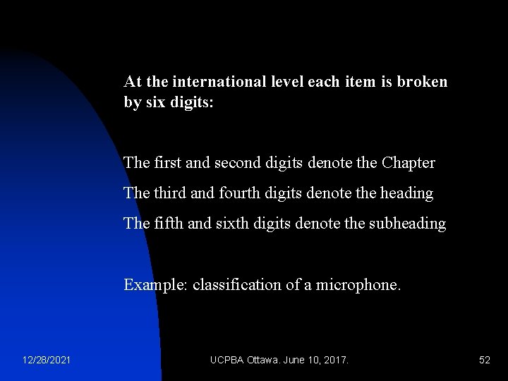 At the international level each item is broken by six digits: The first and