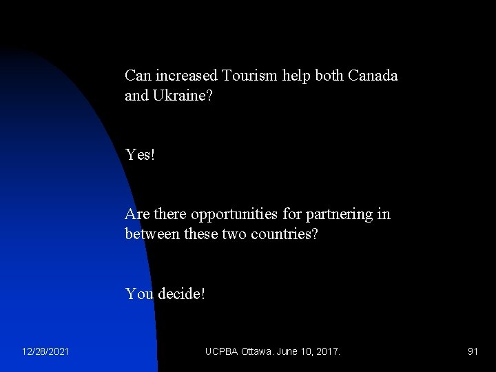 Can increased Tourism help both Canada and Ukraine? Yes! Are there opportunities for partnering