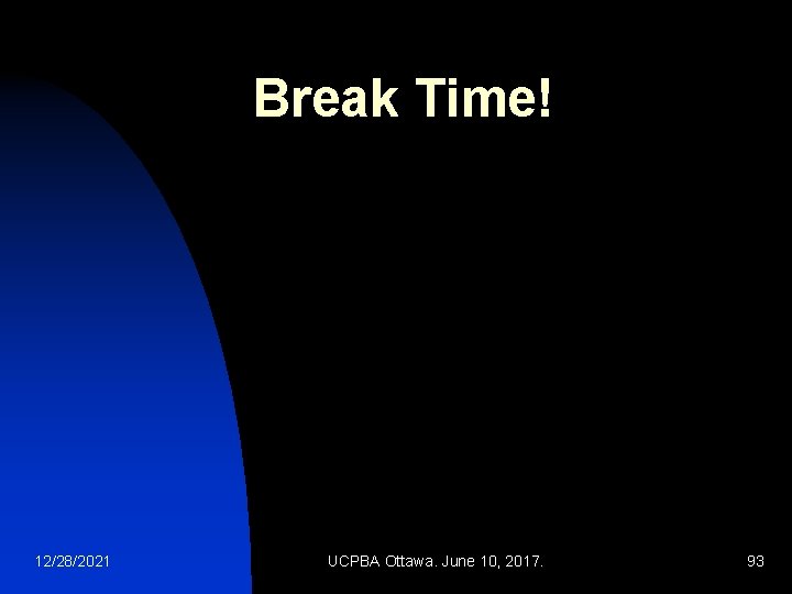 Break Time! 12/28/2021 UCPBA Ottawa. June 10, 2017. 93 