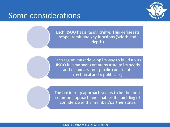 Some considerations Each RSOO has a raison d’être. This defines its scope, remit and