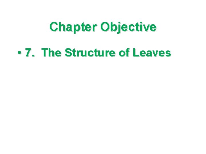 Chapter Objective • 7. The Structure of Leaves 