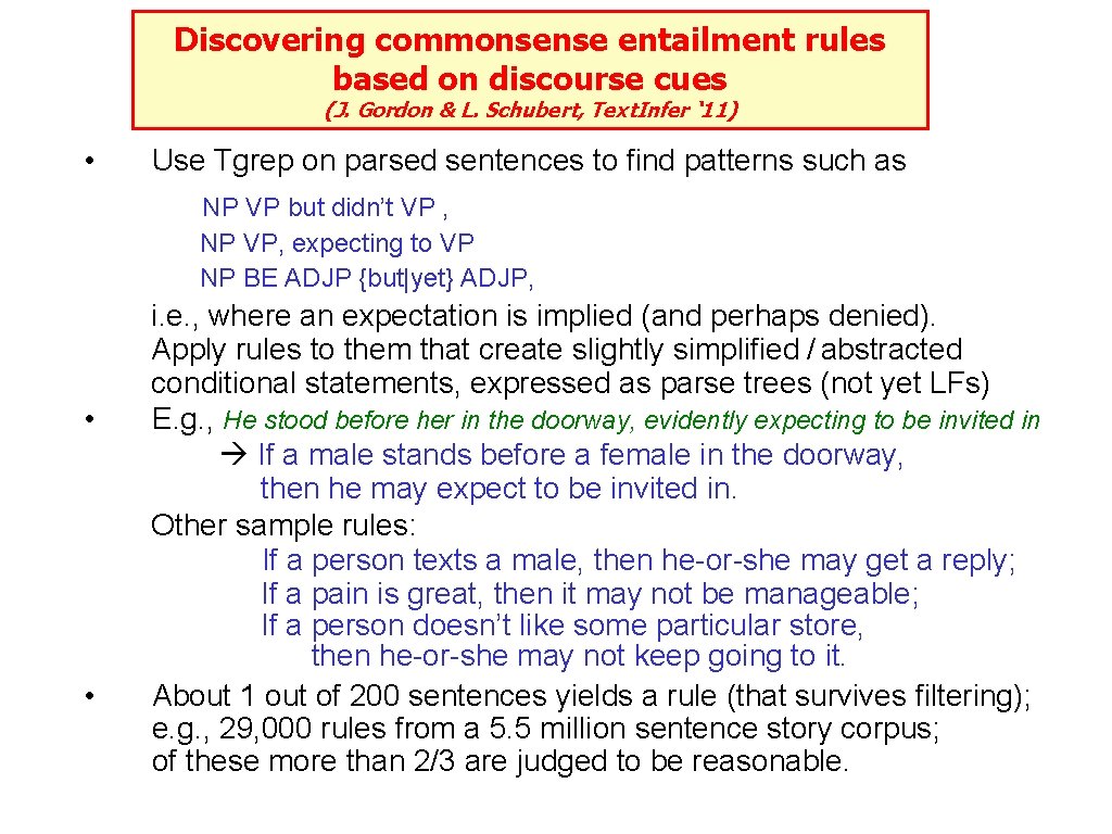 Discovering commonsense entailment rules based on discourse cues (J. Gordon & L. Schubert, Text.
