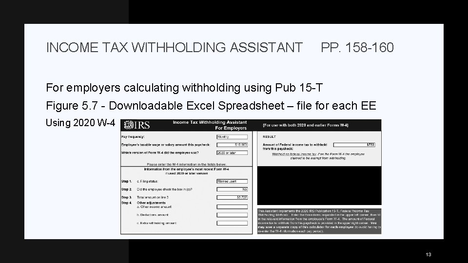 INCOME TAX WITHHOLDING ASSISTANT PP. 158 -160 For employers calculating withholding using Pub 15