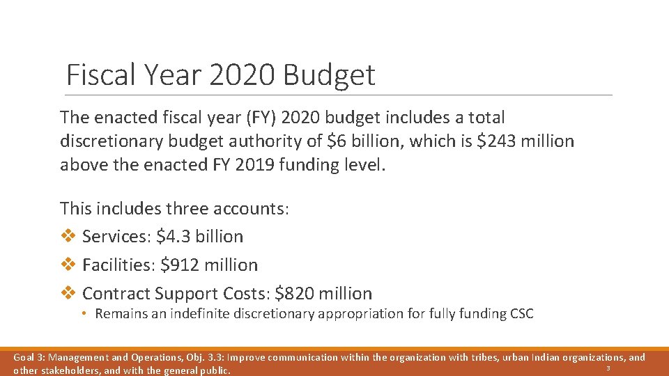 Fiscal Year 2020 Budget The enacted fiscal year (FY) 2020 budget includes a total