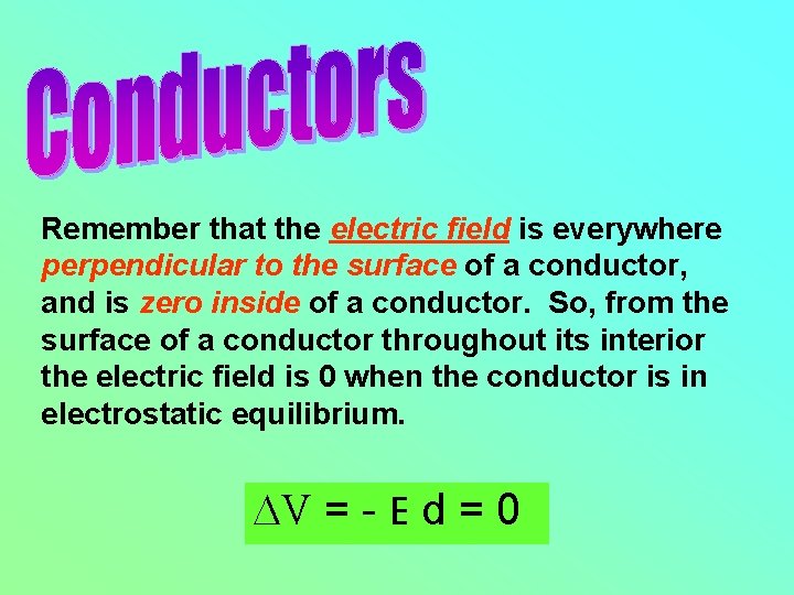 Remember that the electric field is everywhere perpendicular to the surface of a conductor,