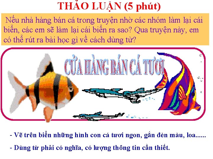 THẢO LUẬN (5 phút) Nếu nhà hàng bán cá trong truyện nhờ các nhóm