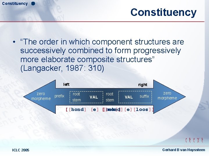 Constituency • “The order in which component structures are successively combined to form progressively