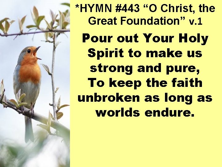 *HYMN #443 “O Christ, the Great Foundation” v. 1 Pour out Your Holy Spirit