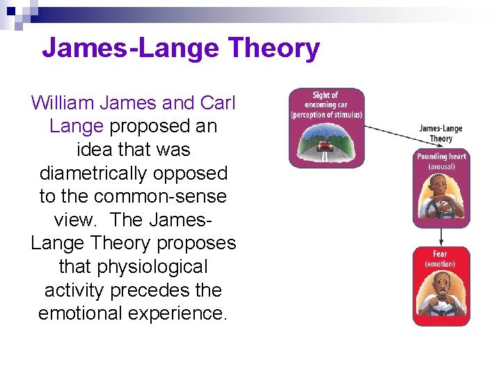 James-Lange Theory William James and Carl Lange proposed an idea that was diametrically opposed