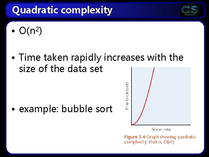 Quadratic complexity • O(n 2) • Time taken rapidly increases with the size of