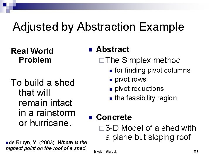 Adjusted by Abstraction Example Real World Problem n Abstract ¨ The Simplex method for