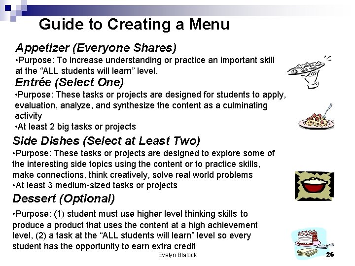Guide to Creating a Menu Appetizer (Everyone Shares) • Purpose: To increase understanding or