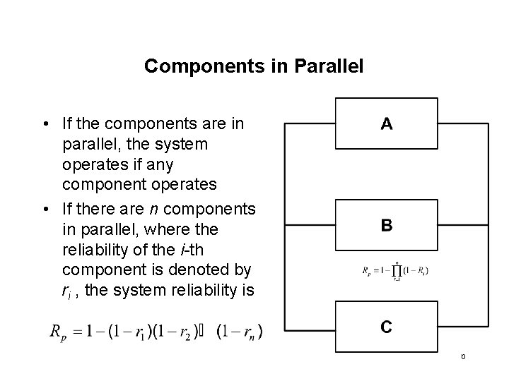 Components in Parallel • If the components are in parallel, the system operates if Components in Parallel • If the components are in parallel, the system operates if
