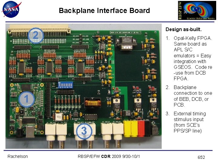 Backplane Interface Board Design as-built. 1. Opal-Kelly FPGA. Same board as APL S/C emulators