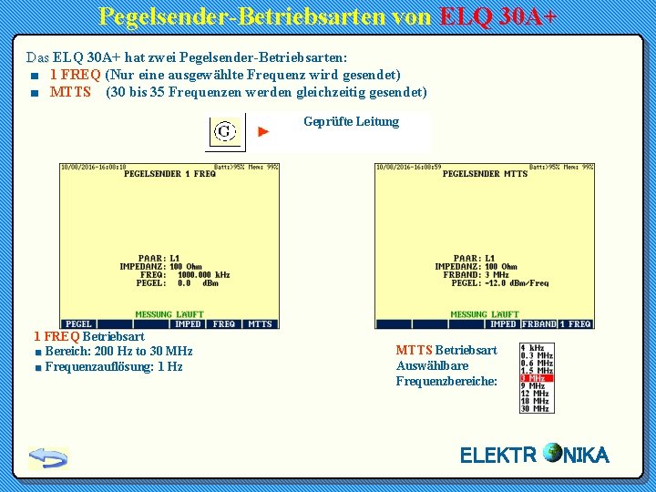 Pegelsender-Betriebsarten von ELQ 30 A+ Das ELQ 30 A+ hat zwei Pegelsender-Betriebsarten: ■ 1