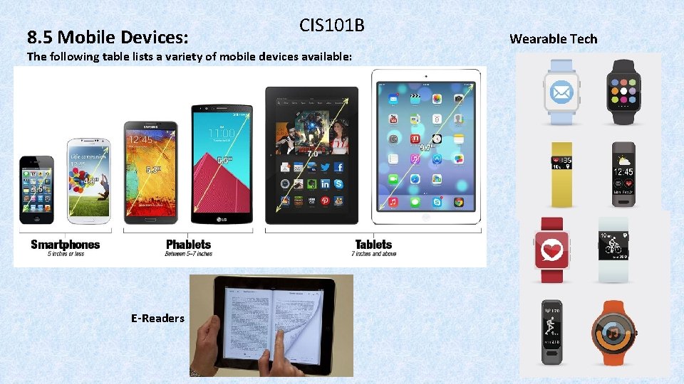8. 5 Mobile Devices: CIS 101 B The following table lists a variety of