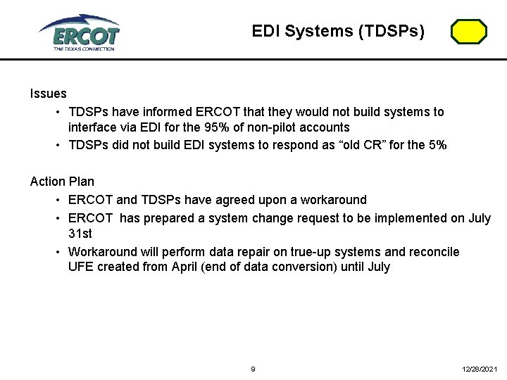 EDI Systems (TDSPs) Issues • TDSPs have informed ERCOT that they would not build