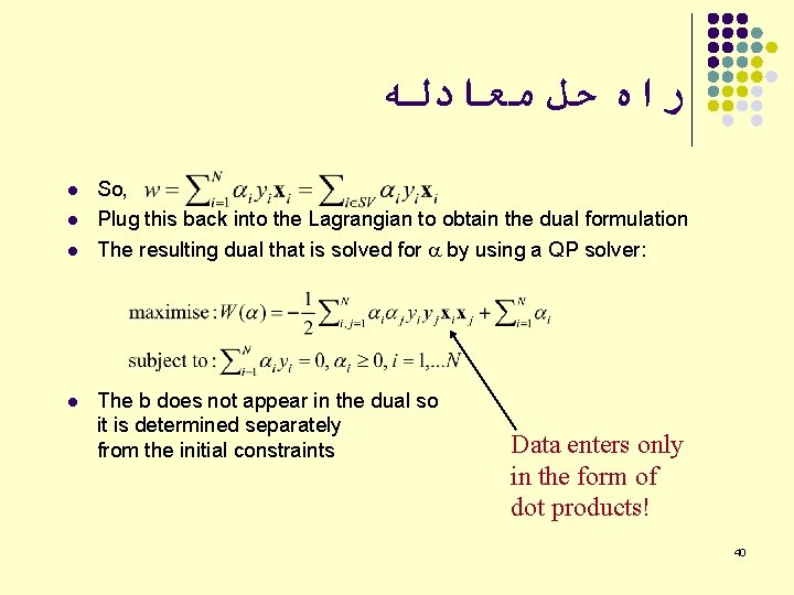  ﺭﺍﻩ ﺣﻞ ﻣﻌﺎﺩﻟﻪ l l So, Plug this back into the Lagrangian to