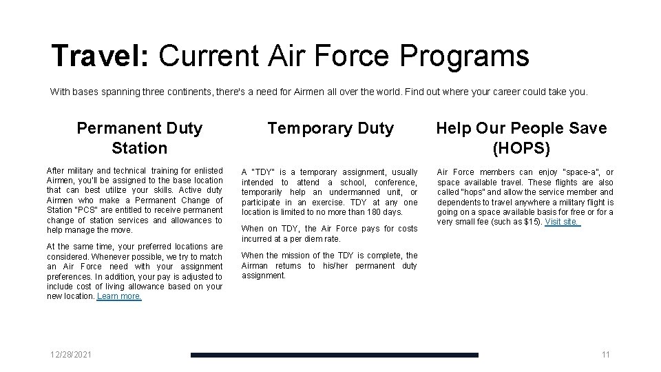 Travel: Current Air Force Programs With bases spanning three continents, there's a need for