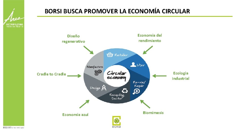 BORSI BUSCA PROMOVER LA ECONOMÍA CIRCULAR Diseño regenerativo Economía del rendimiento Ecología industrial Cradle