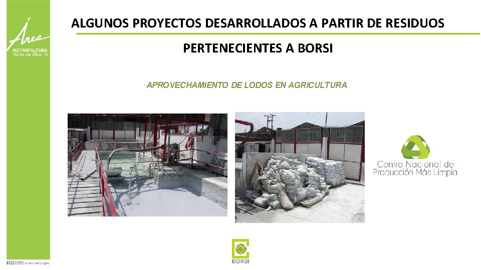 ALGUNOS PROYECTOS DESARROLLADOS A PARTIR DE RESIDUOS PERTENECIENTES A BORSI APROVECHAMIENTO DE LODOS EN