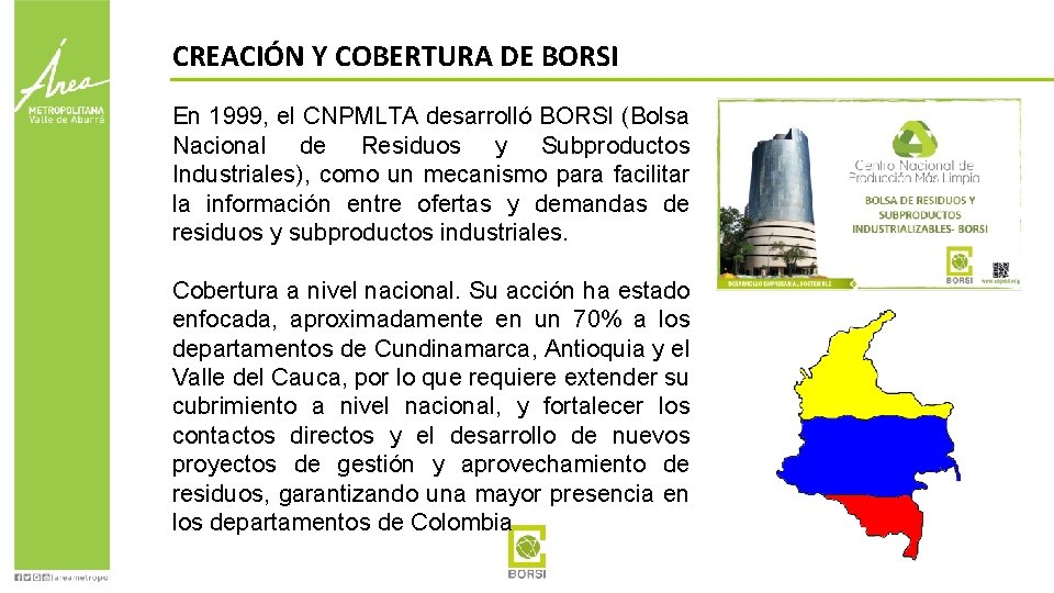 CREACIÓN Y COBERTURA DE BORSI En 1999, el CNPMLTA desarrolló BORSI (Bolsa Nacional de