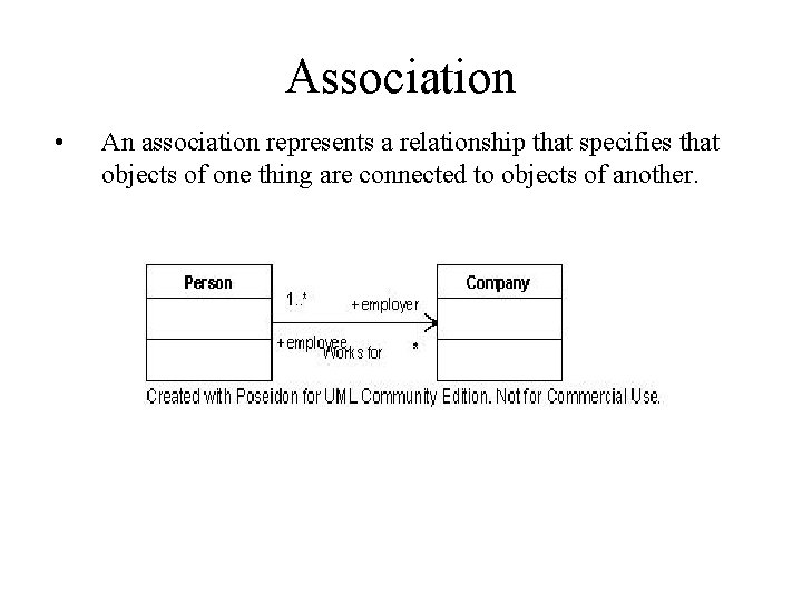 Association • An association represents a relationship that specifies that objects of one thing Association • An association represents a relationship that specifies that objects of one thing
