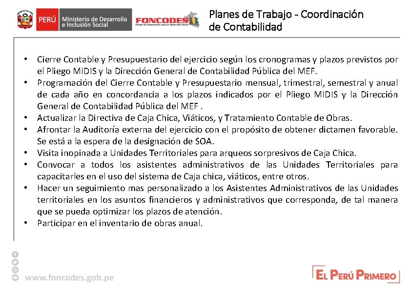 Planes de Trabajo - Coordinación de Contabilidad • Cierre Contable y Presupuestario del ejercicio