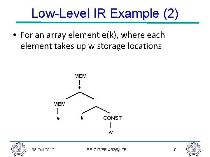 Low-Level IR Example (2) • For an array element e(k), where each element takes
