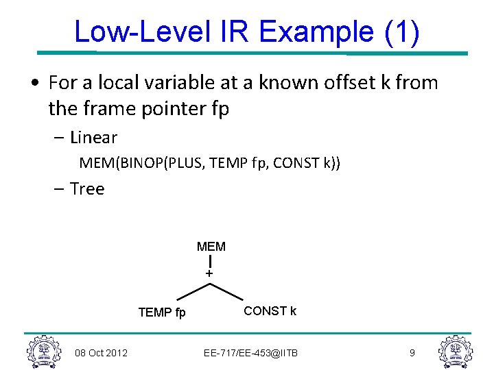 Low-Level IR Example (1) • For a local variable at a known offset k