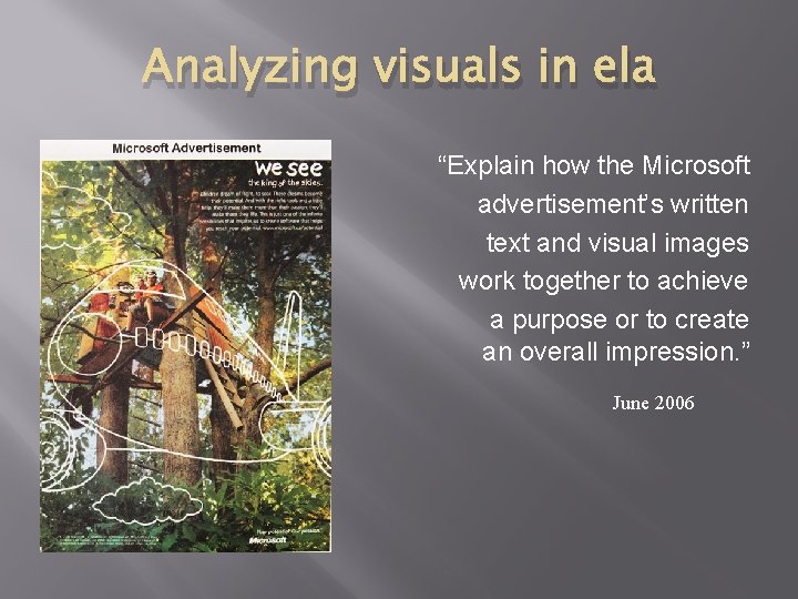 Analyzing visuals in ela “Explain how the Microsoft advertisement’s written text and visual images