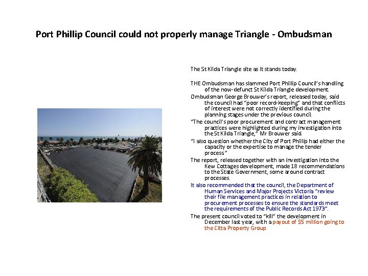 Port Phillip Council could not properly manage Triangle - Ombudsman The St Kilda Triangle